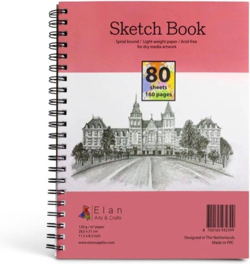 Elan 2X Schetsboeken A4 80 vellen 120 g m² elk glad papier schetsboek A4 schetsblok A4 schetsboek A4 schetsblok met spiraalbinding schetspapier professioneel schetsboek