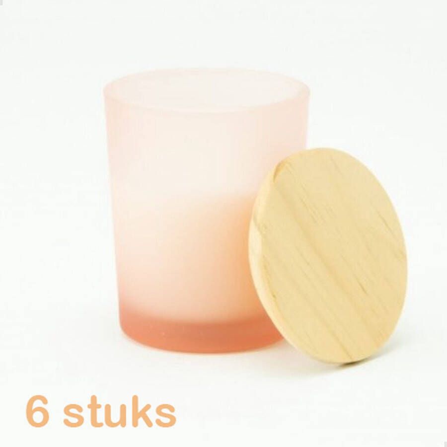 Elaut products bvba 6 stuks geurkaarsjes met houten deksel kleur blush roze