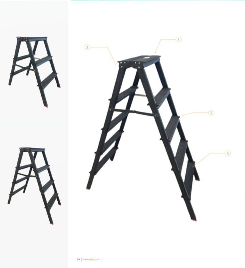 Elbe Industrie ELBE Aluminium Huishoudtrap Trapladder Geklonken Stalen Scharnierende Antislip Opstap Lichtgewicht Aluminium Trapladder 5+5