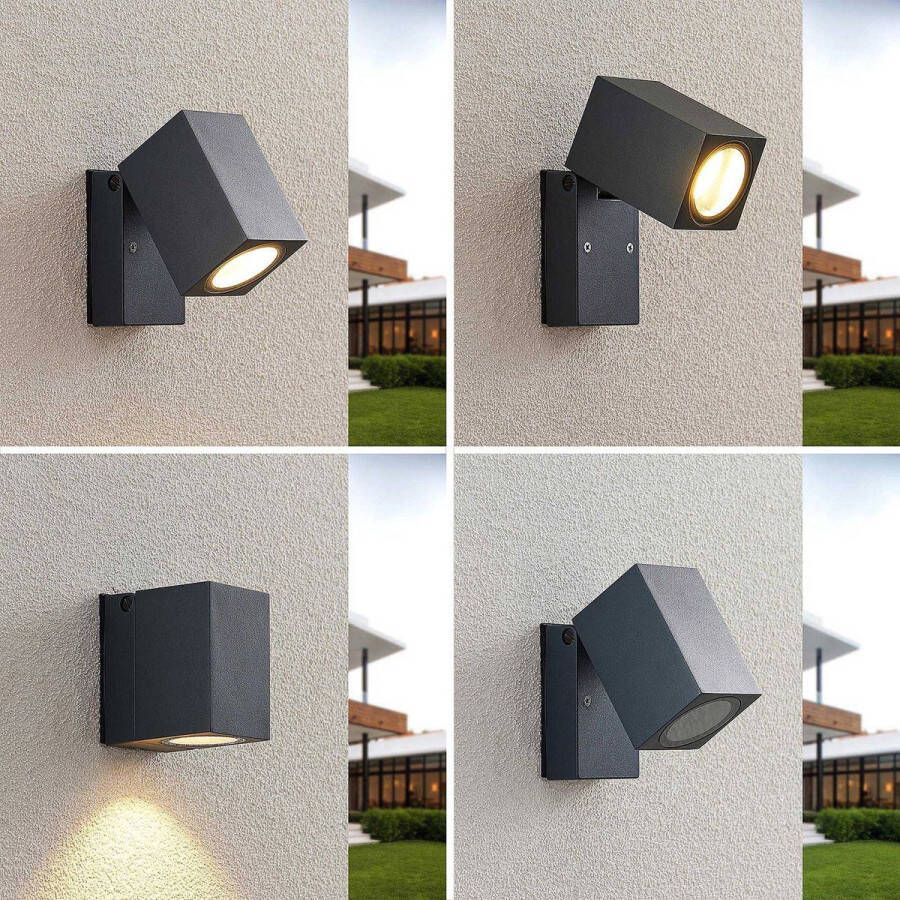 ELC LED wandlamp buiten 1licht drukgegoten aluminium H: 10 cm GU10 donkergrijs Inclusief lichtbron