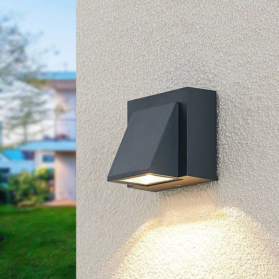 ELC LED wandlamp buiten 1licht drukgegoten aluminium H: 7.6 cm antraciet RAL7016 Inclusief lichtbron