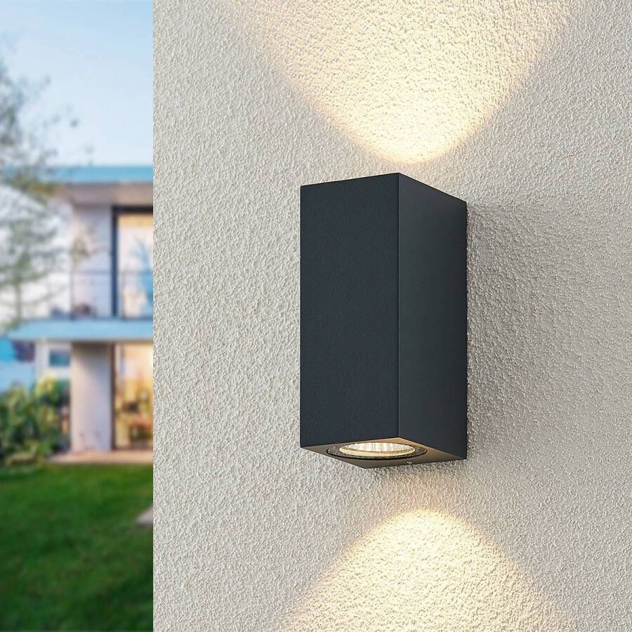 ELC LED wandlamp buiten 2 lichts drukgegoten aluminium glas H: 15.1 cm antraciet RAL 7016 Inclusief lichtbronnen