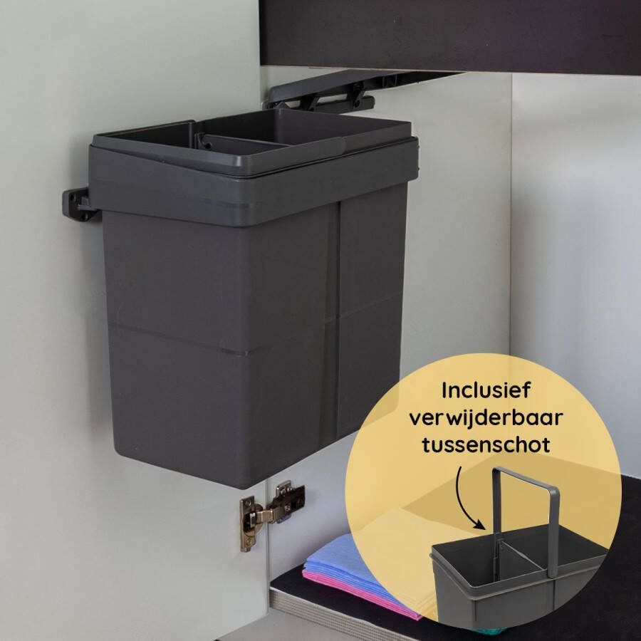 Eleganca uitdraaibare Afvalbak 20 Liter Inbouw Prullenbak Inbouw Afvalemmer Inbouwvuilbak Afvalemmer Keukenkastje Vuilnisbak Antraciet