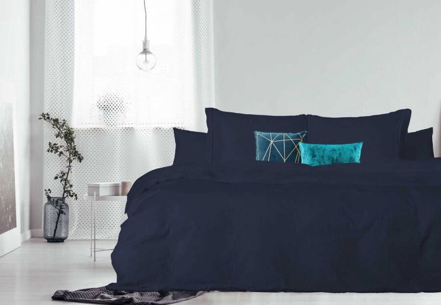 Elegance Dekbedovertrek Uni Percal Katoen Met Bies dark blue 140x200 220cm