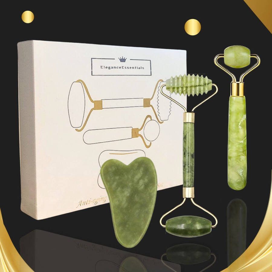 EleganceEssentials Gua Sha GuaSha Schrapers Jade Roller Gezicht roller Jade rollers Gezicht massage Groen