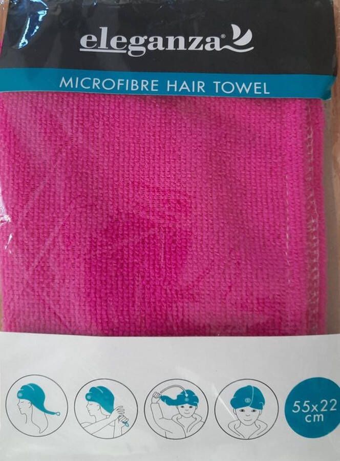 Eleganza Fuchsia haarhanddoek microvezel hard roze handdoek voor haar 55x22 cm