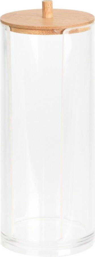 Eleganza Wattenschijfjes houder kunststof bamboe D7 x H19 cm watten dispenser