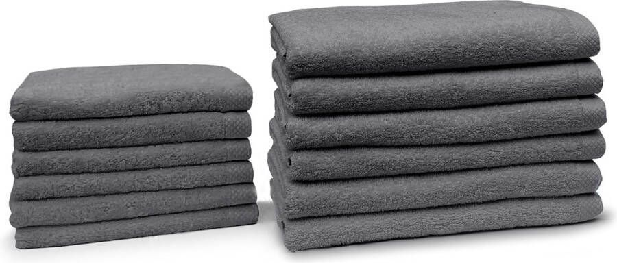 Eleganzzz Badgoedset 100% Katoen dark grey 12-delig 6x 50x100cm Handdoek 6x 70x140cm Badlaken Set van 12 stuks