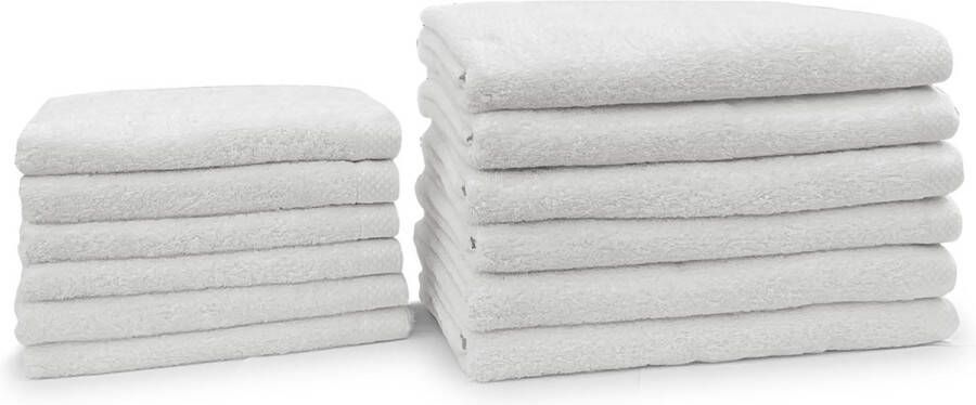 Eleganzzz Badgoedset 100% Katoen white 12-delig 6x 50x100cm Handdoek 6x 70x140cm Badlaken Set van 12 stuks