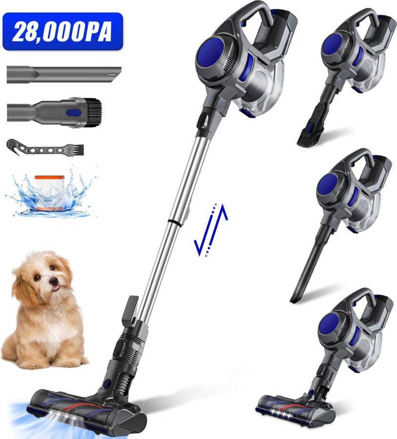 Elekiatech Steelstofzuiger-28000 Pa- 300W Steelstofzuiger Draadloos-2200 mAh Accu 50 Minuten 1 3 L Stofbak voor Tapijten en Harde Vloere-Blauw