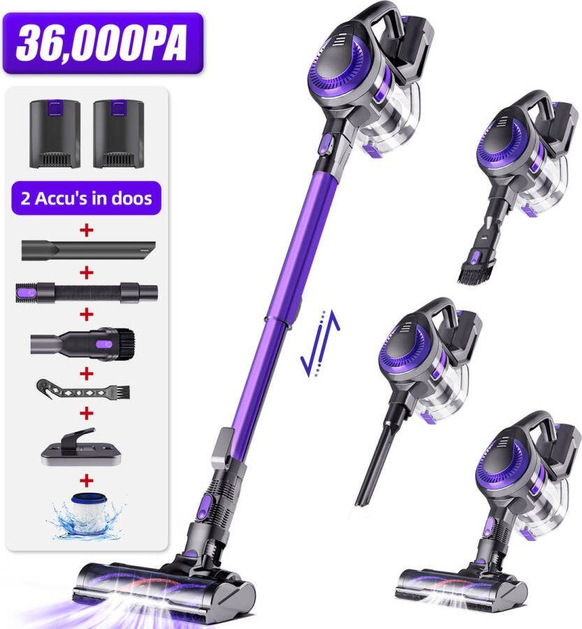 Elekiatech Steelstofzuiger-36000 Pa- 2x 2500 mAh Accu's 520W Steelstofzuiger Draadloos- 100 Minuten 1 3 L Stofbak voor Tapijten en Harde Vloere
