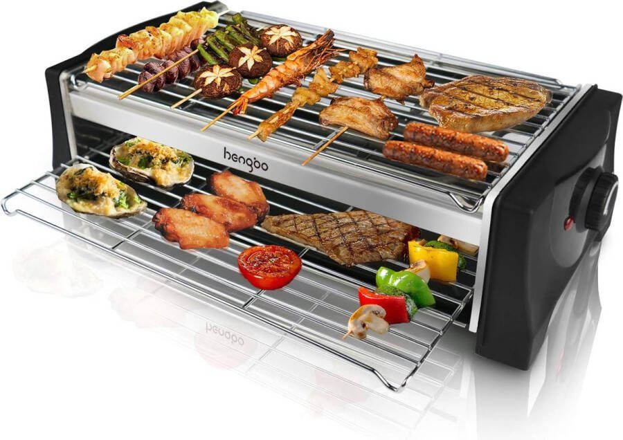 Elektrische grill tafelgrill elektrisch grill voor balkon 2000W dubbellaags met lekbak regelbare temperatuur tafelgrill grillen voor 4-6 personen in huis