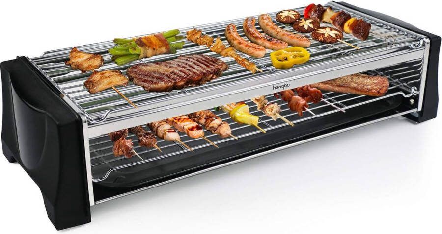 Elektrische tafelgrill grill dubbellaags 2200 W grill rookloze BBQ-grill voor balkon binnenfeest roestvrijstalen grillnet zwart