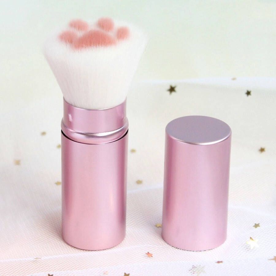 Make-up Kwast met Kattenpootje – Intrekbare Kwast voor Highlighter Blush Bronzer & Poeder – Roze