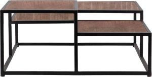 Eleonora Furnilux Salontafel Industrieel Metaal Zwart Mango Hout Hoogteverschillen 90 x 90 x 40 cm