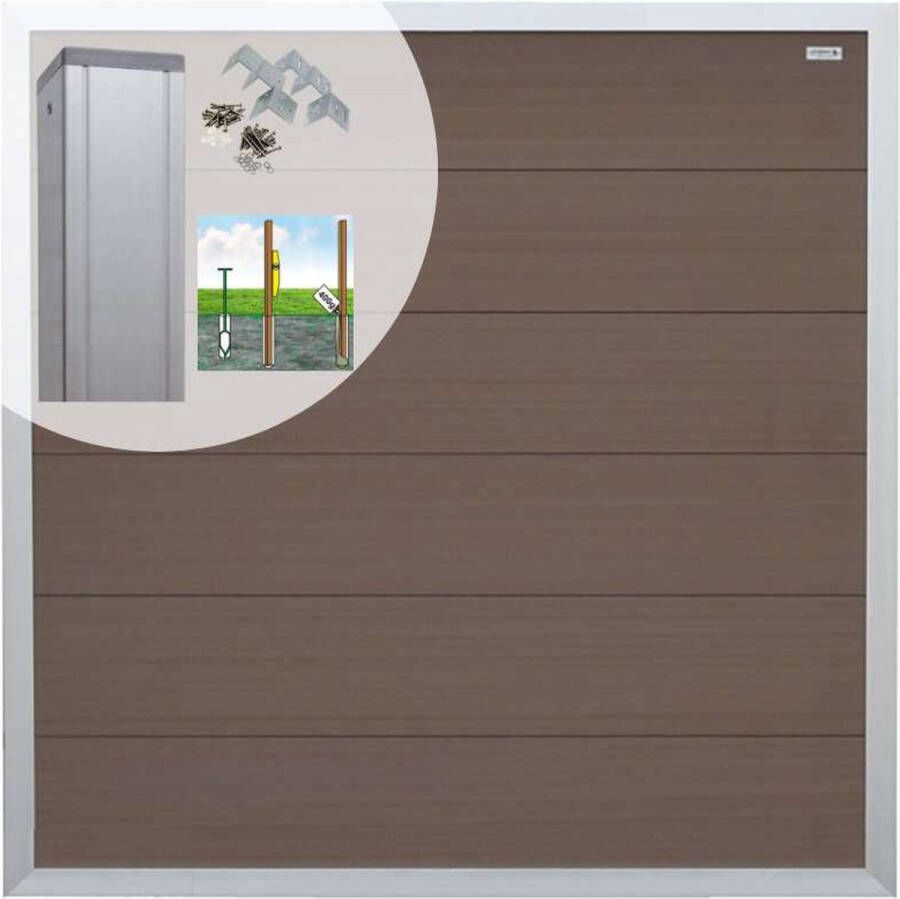Elephant Schutting set composiet Forte bruin met blank aluminium kader (7 54 meter)