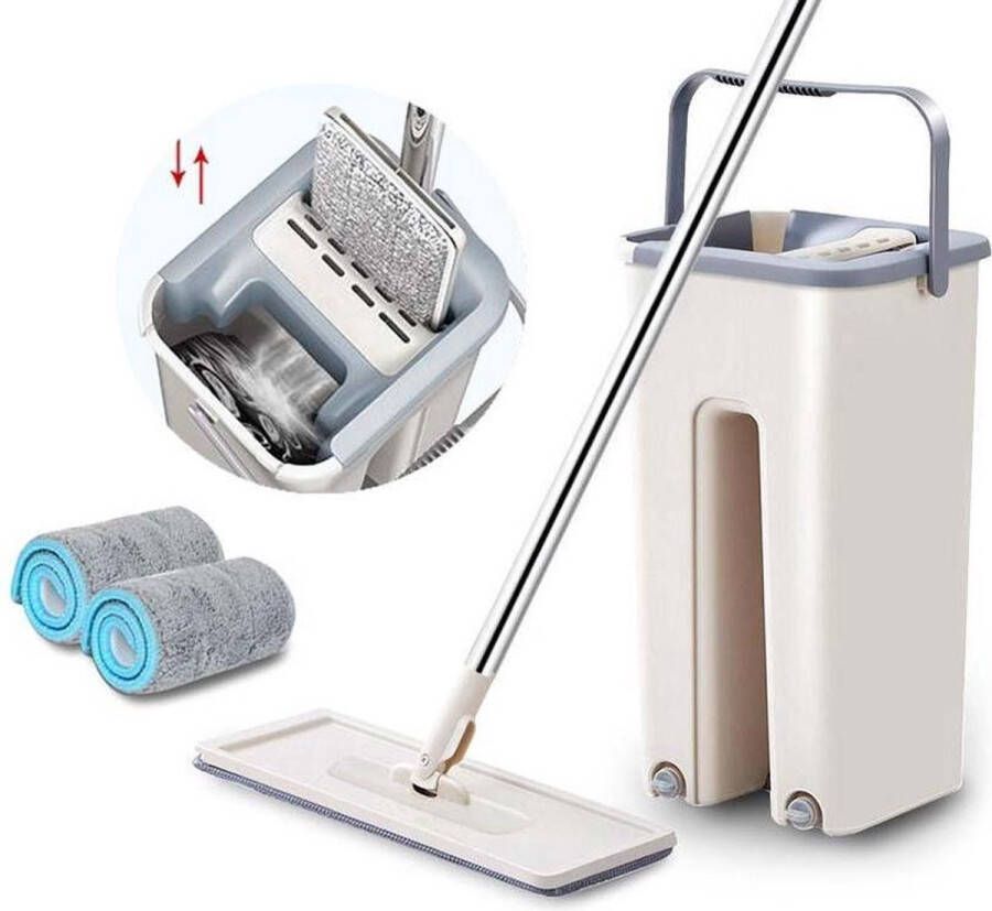 Elfida Flat Mop Schoonmaak Dweil Schoonmaakmop Inclusief Twee Pads 2x3 Liter Reservoir