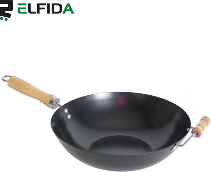 Elfida Wokpan Inductie 30cm inclusief Spatel Wokpannen met Dubbele Handgreep