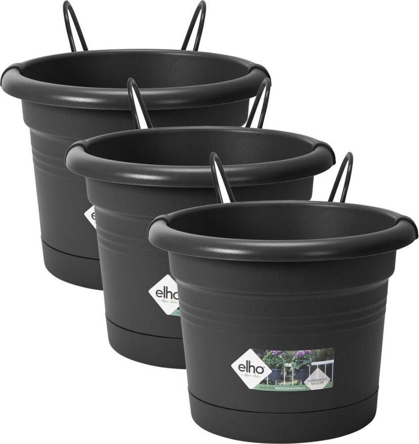 Elho Balkonbakset Green Basic All-In-1 Rond Plantenbak 3 x 20x26x19 cm Zwart
