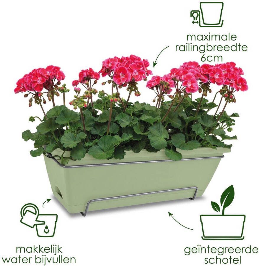 Elho Barcelona Allin1 50 Balkonbakken met Ophanging 100% Gerecycled Plastic L49.5 x B27.5 x H18.5 cm Pistachegroen