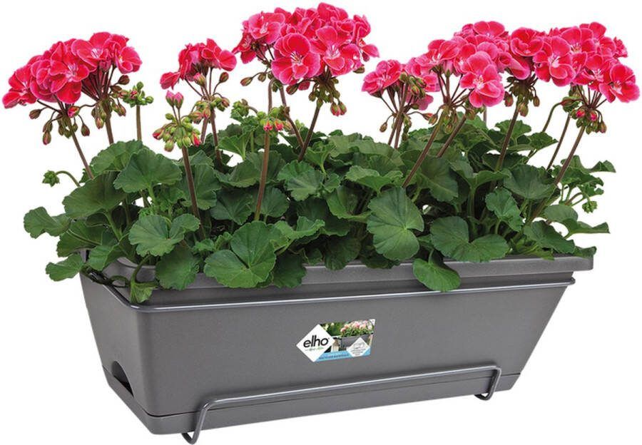 Elho Barcelona Allin1 50 Balkonbakken met Ophanging 100% Gerecycled Plastic L49.5 x B27.5 x H18.5 cm Antraciet