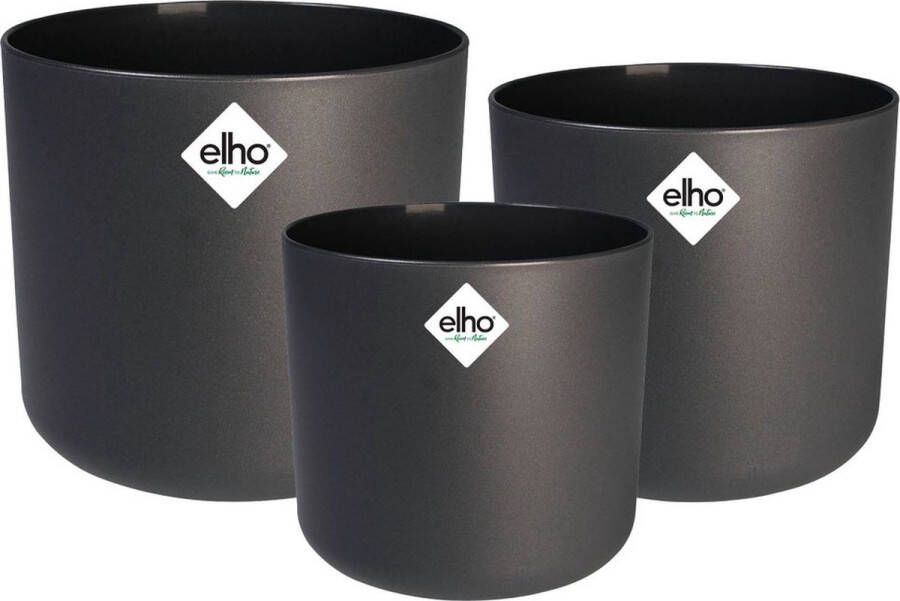 Elho B.for Soft Rond 14 16 18 Bloempotten Plantenpotten voor Binnen 100% Gerecycled Plastic Set van 3 Ã˜ 14 16 18 cm Zwart Antraciet