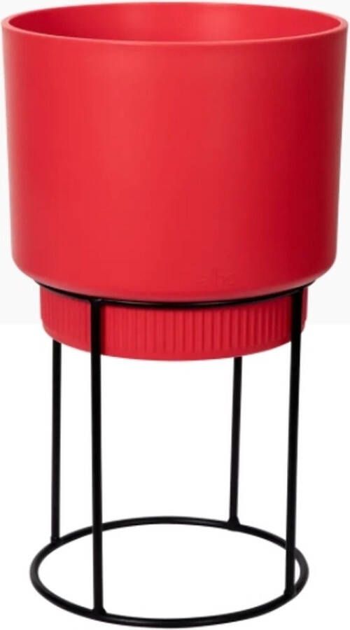 Elho B.for Studio Rond 22 Bloempot voor Binnen met Plantenstandaard 100% Gerecycled Plastic Ø 22.0 x H 38.2 cm Rood Briljant Rood