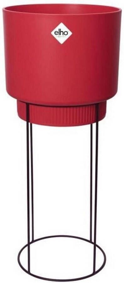Elho B.for Studio Rond 30 Bloempot voor Binnen met Plantenstandaard 100% Gerecycled Plastic Ø 29.5 x H 68.9 cm Rood Briljant Rood