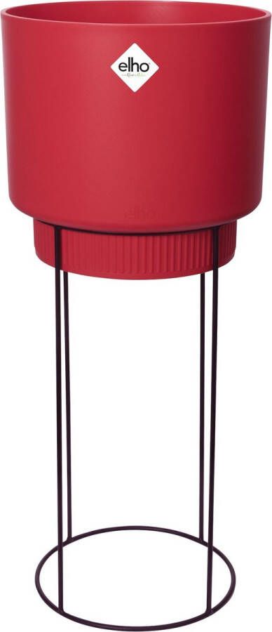 Elho B.for Studio Rond 30 Bloempot voor Binnen met Plantenstandaard 100% Gerecycled Plastic Ø 29.5 x H 68.9 cm Rood Briljant Rood