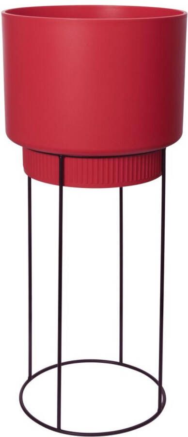 Elho B.for Studio Rond 30 Bloempot voor Binnen met Plantenstandaard 100% Gerecycled Plastic Ø 29.5 x H 68.9 cm Rood Briljant Rood