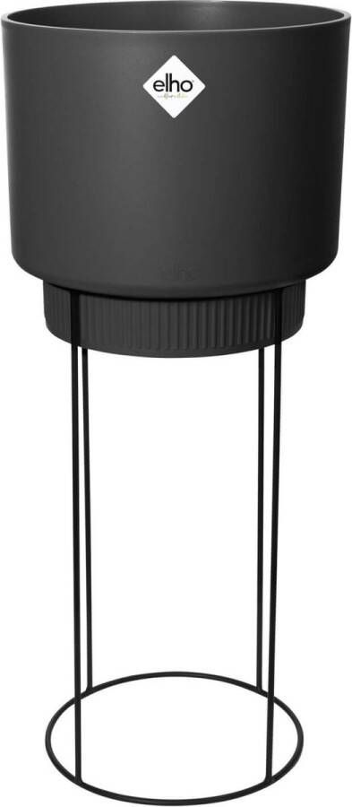 Elho B.for Studio Rond 30 Bloempot voor Binnen met Plantenstandaard 100% Gerecycled Plastic Ø 29.5 x H 68.9 cm Zwart Living Black