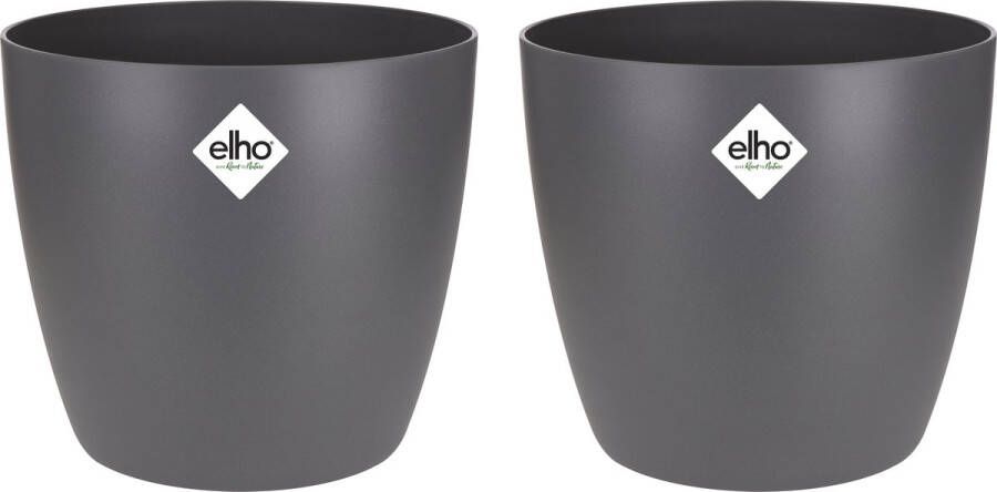Elho Brussels Rond 25 Bloempotten voor Binnen 100% Gerecycled Plastic Set van 2 Ø 25 x H 31 cm Antraciet