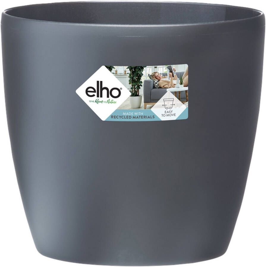 Elho Brussels Rond Wielen 40 Grote Bloempot voor Binnen 100% Gerecycled Plastic Ø 39.0 x H 36.5 cm Zwart Antraciet