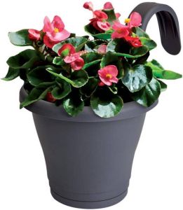 Elho Corsica Easy Hanger Single 27 Plantenbak voor Balkonbuiten Ø 26.5 x H 26.3 cm Zwart Antraciet