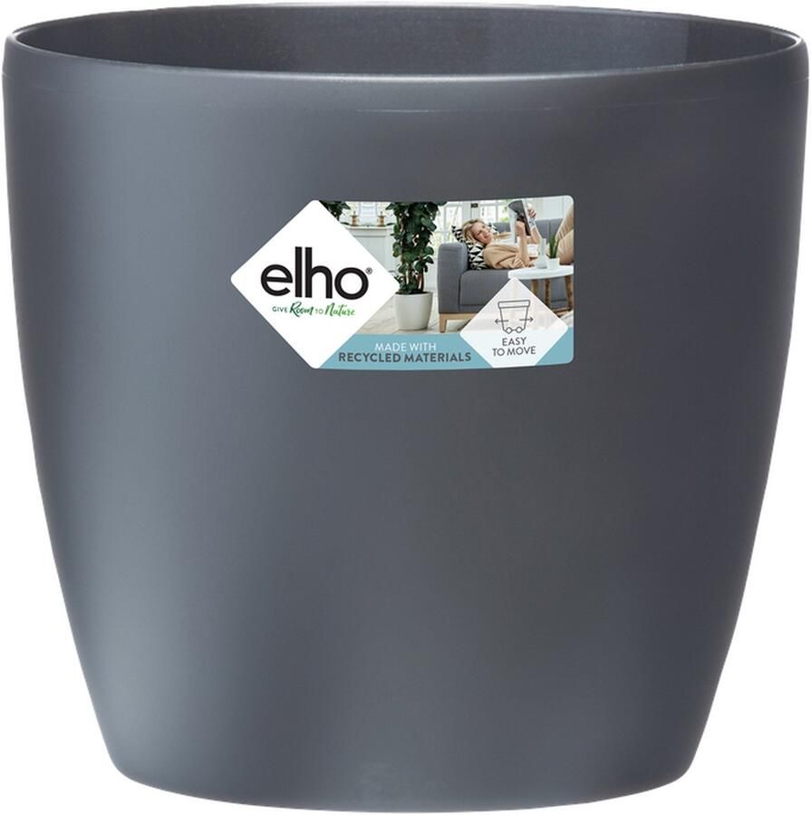 Elho Brussels Rond Wielen 40 Grote Bloempot voor Binnen 100% Gerecycled Plastic Ø 39.0 x H 36.5 cm Antraciet