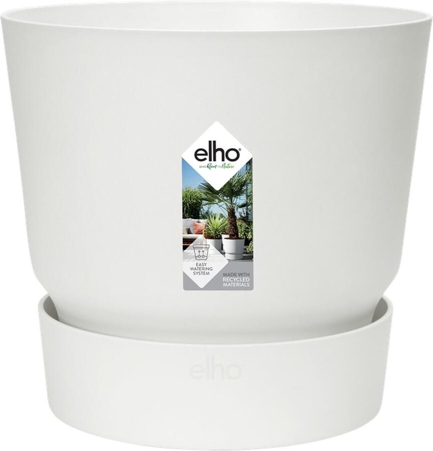 Elho Greenville Rond 47 Grote Bloempot voor Buiten met Waterreservoir 100% Gerecycled Plastic Ø 47 x H 44 cm Wit