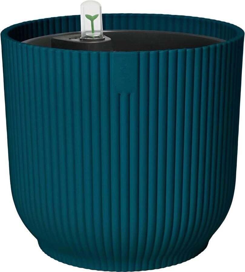 Elho Vibes Fold Rond met Self-Watering Insert Bloempot met Watermeter 100% Gerecycled Plastic Ø 22 x H 20.2 cm Diepblauw