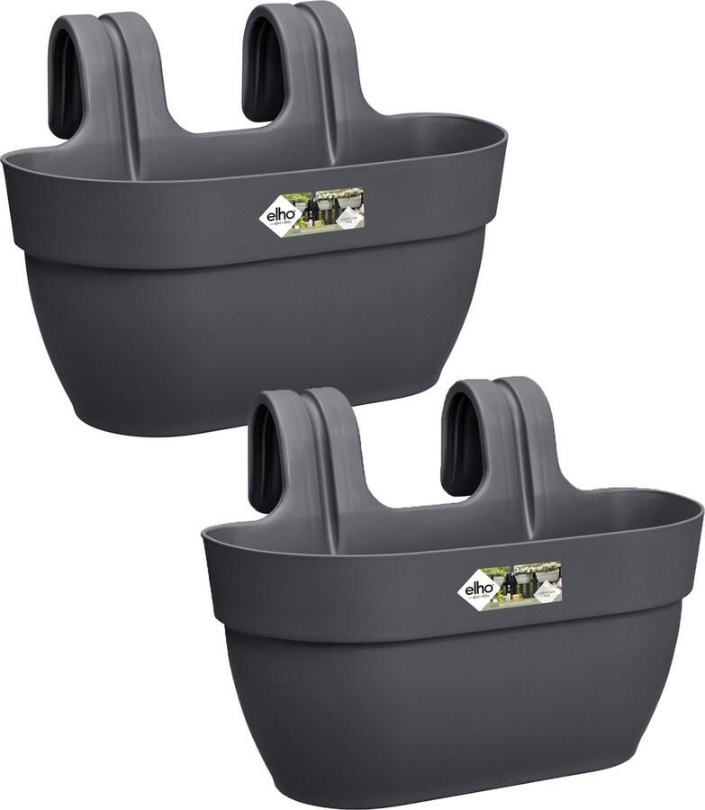 Elho Vibia Campana Easy Hanger Balkonbakken met Ophanging 100% Gerecycled Plastic Set van 2 L36 x B24.1 x H26.5 cm Antraciet
