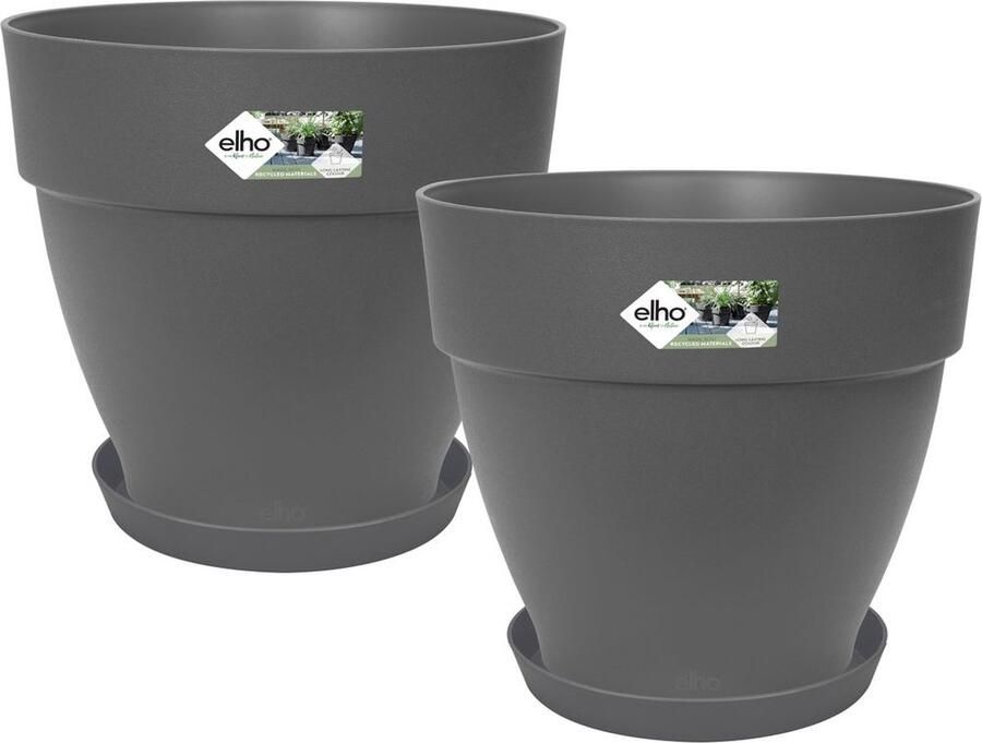 Elho Vibia Campana Rond 30 Bloempot met Schotel 100% Gerecycled Plastic Ø 29.8 x H 25.8 cm Antraciet