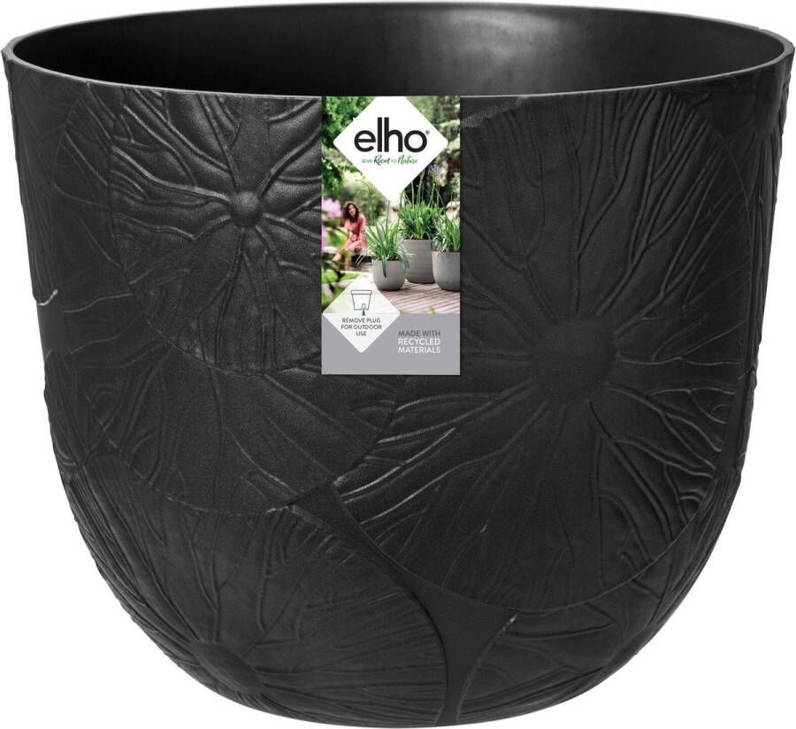 Elho Fuente Lily Rond 38 Bloempot voor Binnen & Buiten 100% Gerecycled Plastic Ø 38.0 x H 31.5 cm Onyx Zwart