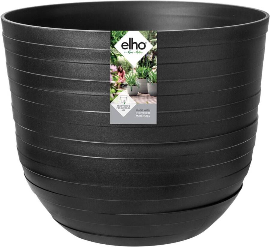 Elho Fuente Rings Rond 30 Bloempot voor Binnen & Buiten Ø 29.5 x H 24.3 cm Onyx Zwart