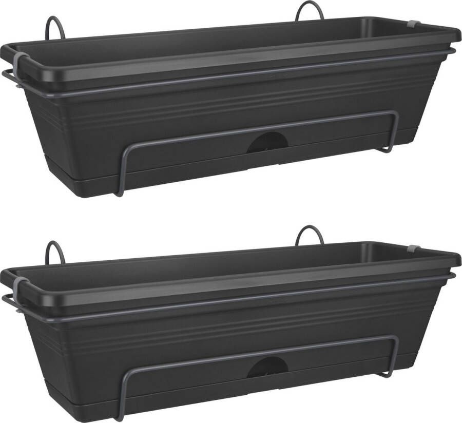 Elho Green Basics Allin1 Balkonbak met Ophanging 100% Gerecycled Plastic Set van 2 50 cm Living Black
