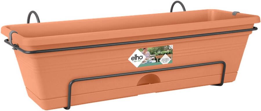 Elho Green Basics Balkonbak Allin1 50 Plantenbak voor Balkon Buiten Ø 49.0 x H 16.5 cm Mild Terra