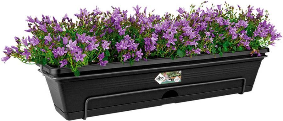 Elho Green Basics Balkonbak Allin1 70 Plantenbak voor Balkon Buiten Ø 68.5 x H 16.5 cm Living Black