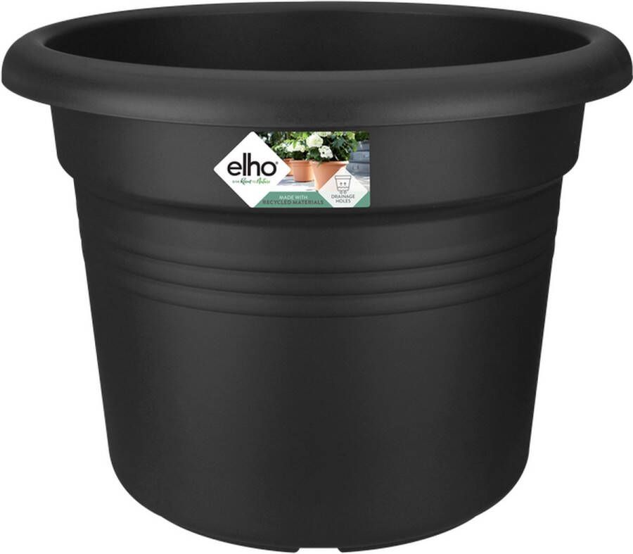 Elho Green Basics Cilinder 30 Bloempot voor Buiten Ø 29.5 x H 22.4 cm Zwart Living Black