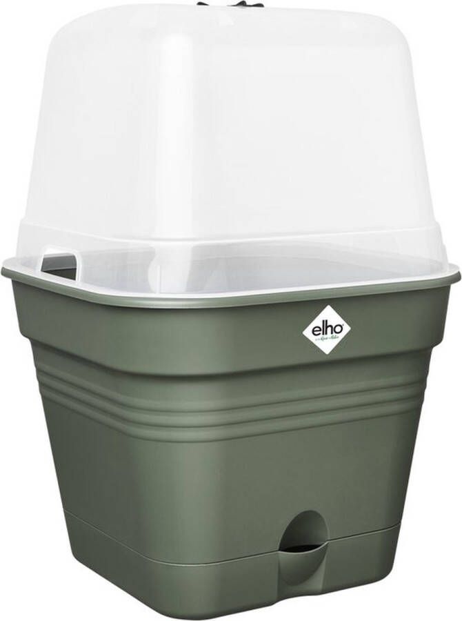 Elho Green Basics Kweekpot Vierkant Allin1 25 Kweekbak met Deksel 100% Gerecycled Plastic Ø 24.5 x H 20.7 cm Groen Blad Groen