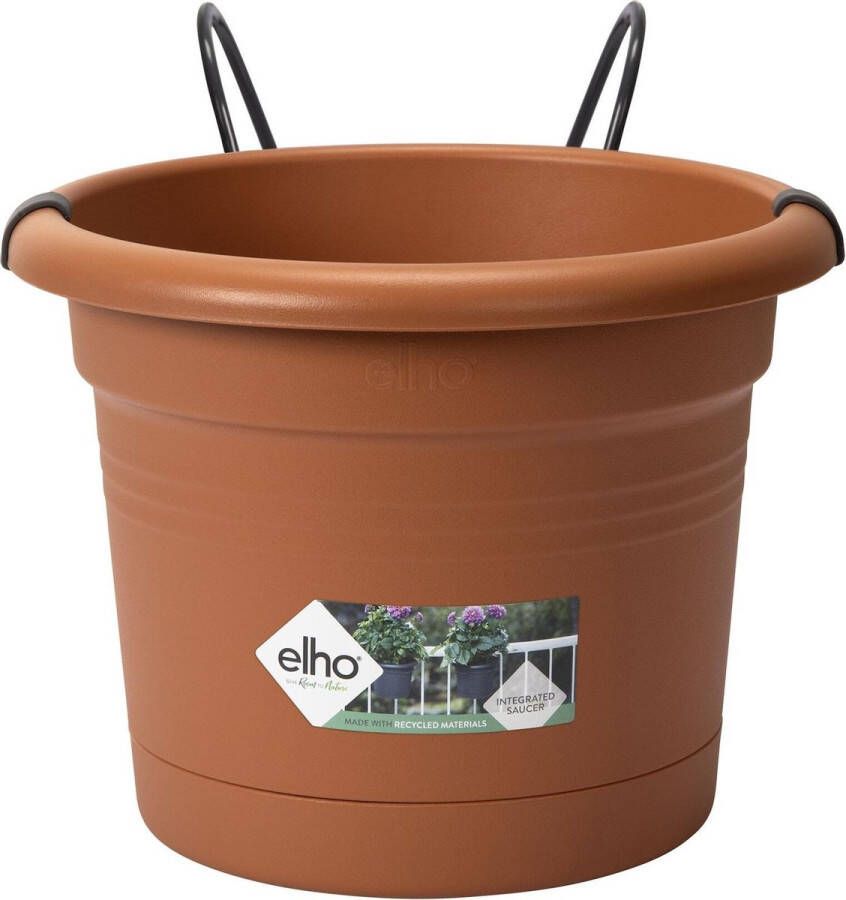 Elho Green Basics Potholder Allin1 Metaal 27 Bloempot voor Balkonbuiten Ø 19.5 x H 18.5 cm Bruin Mild Terra