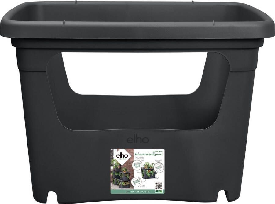 Elho Green Basics Stack & Grow 50 Stapelbare Kweekbak Verticaal Tuinieren 100% Gerecycled Plastic Ø 50.9 x H 35.7 cm Living Black