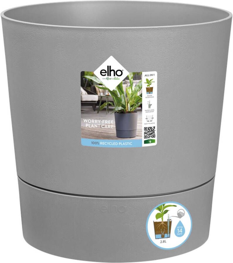 Elho Greensense Aqua Care Rond 30 Bloempot voor Binnen met Waterreservoir 100% Gerecycled Plastic Ø 29.5 x H 29.1 cm Grijs Houtskoolgrijs