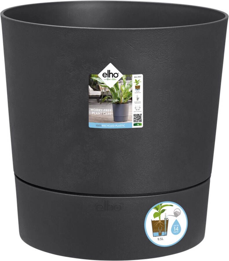Elho Greensense Aqua Care Rond 43 Bloempot voor Binnen met Waterreservoir 100% Gerecycled Plastic Ø 43.0 x H 42.5 cm